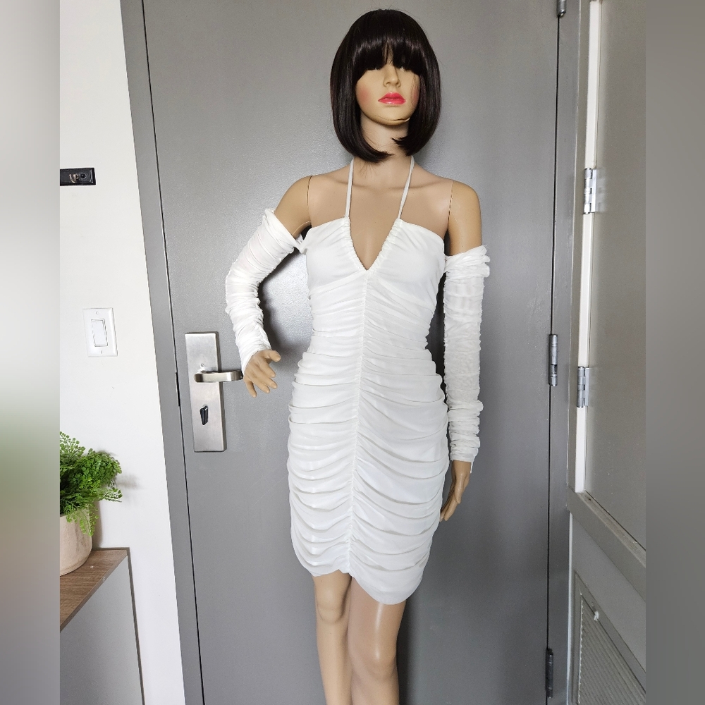 Club L London White Ruched Dress